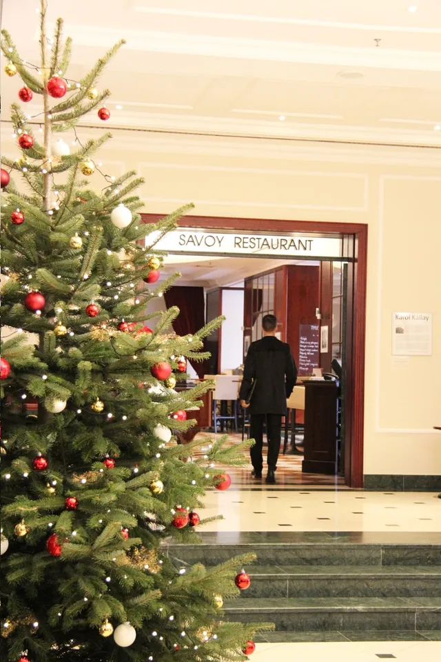 Ozdobený stromček pri reštaurácii Savoy v hoteli Carlton